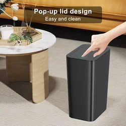 10 Liter Small Trash Can with Lid 2.6 Gallon for Bathroom Kitchen Bedroom Living Room Office Laundry Room Slim Trash Can Black