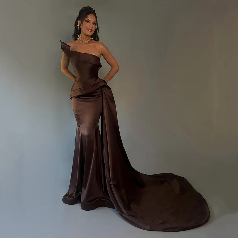 

Thinyfull Saudi Arabia Mermaid Prom Evening Dresses Strapless Maxi Satin Party Dress Women Night Cocktail Prom Gowns Customized