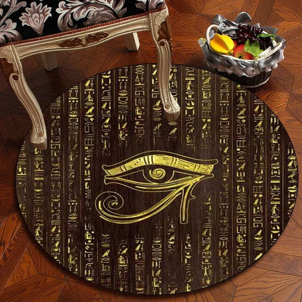 The Eye of Horus Egyptian Symbols Carpet Eye Pattern Round Carpet Home Decor Anti-slip Round Area Rug for Bedroom Chair Mat