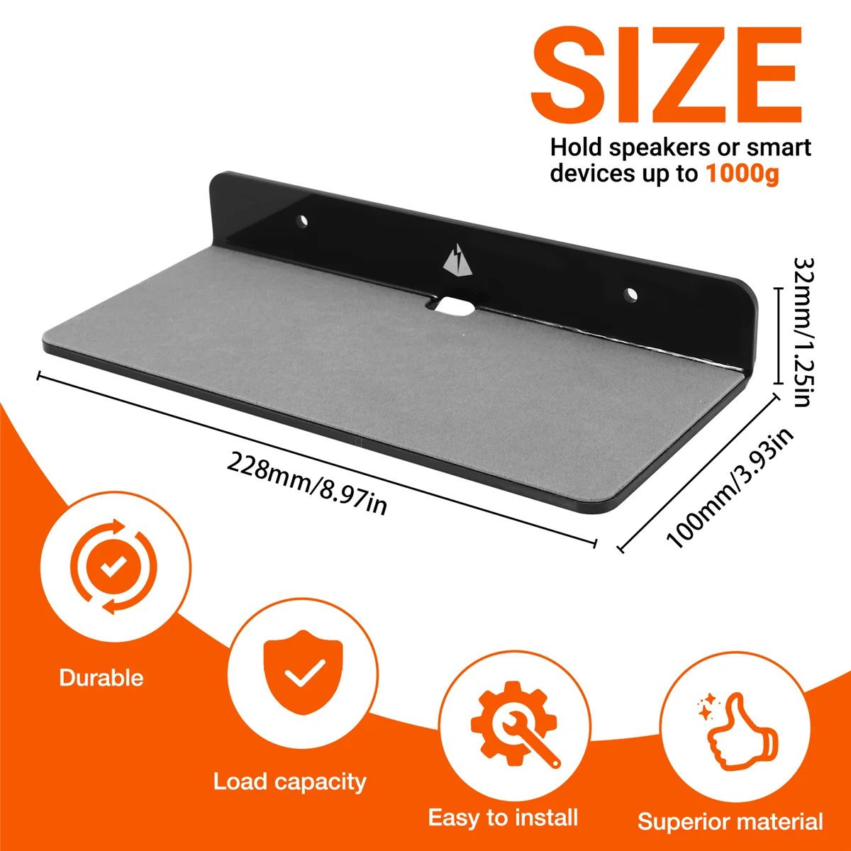 Qualitative Wall Shelf Speaker Stand, Acrylic Wall Mount Display Shelf for Bluetooth Speaker, Webcam, Cell Phones, Toy-Black