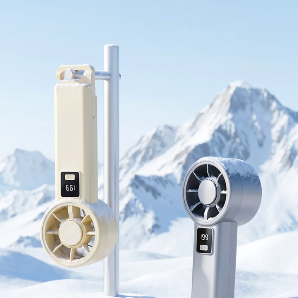 Handheld Cooling Fan With Digital Display Rechargeable USB Personal Blower For Outdoor Sports Travel Hiking Hook