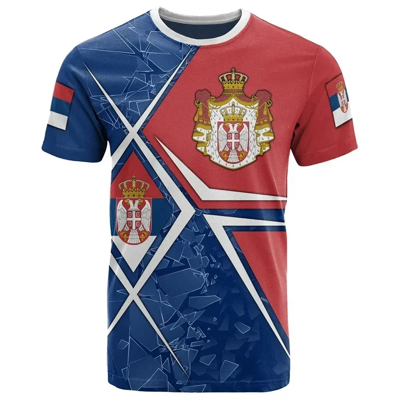 Serbia Flag Graphic T Shirts Fashion Serbian National Emblem 3D Printed T Shirt For Men Streetwear Sports Oversized Tshirt Tops