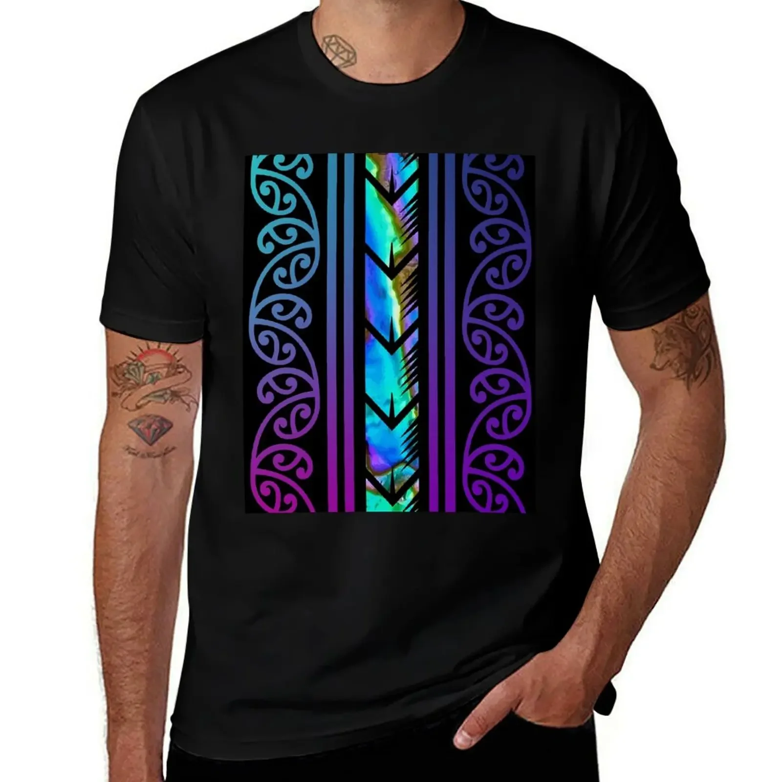 Purple Māori Design with Inlayed Paua Shell // New Zealand T-Shirt cotton graphic tees Clothing mens t shirt