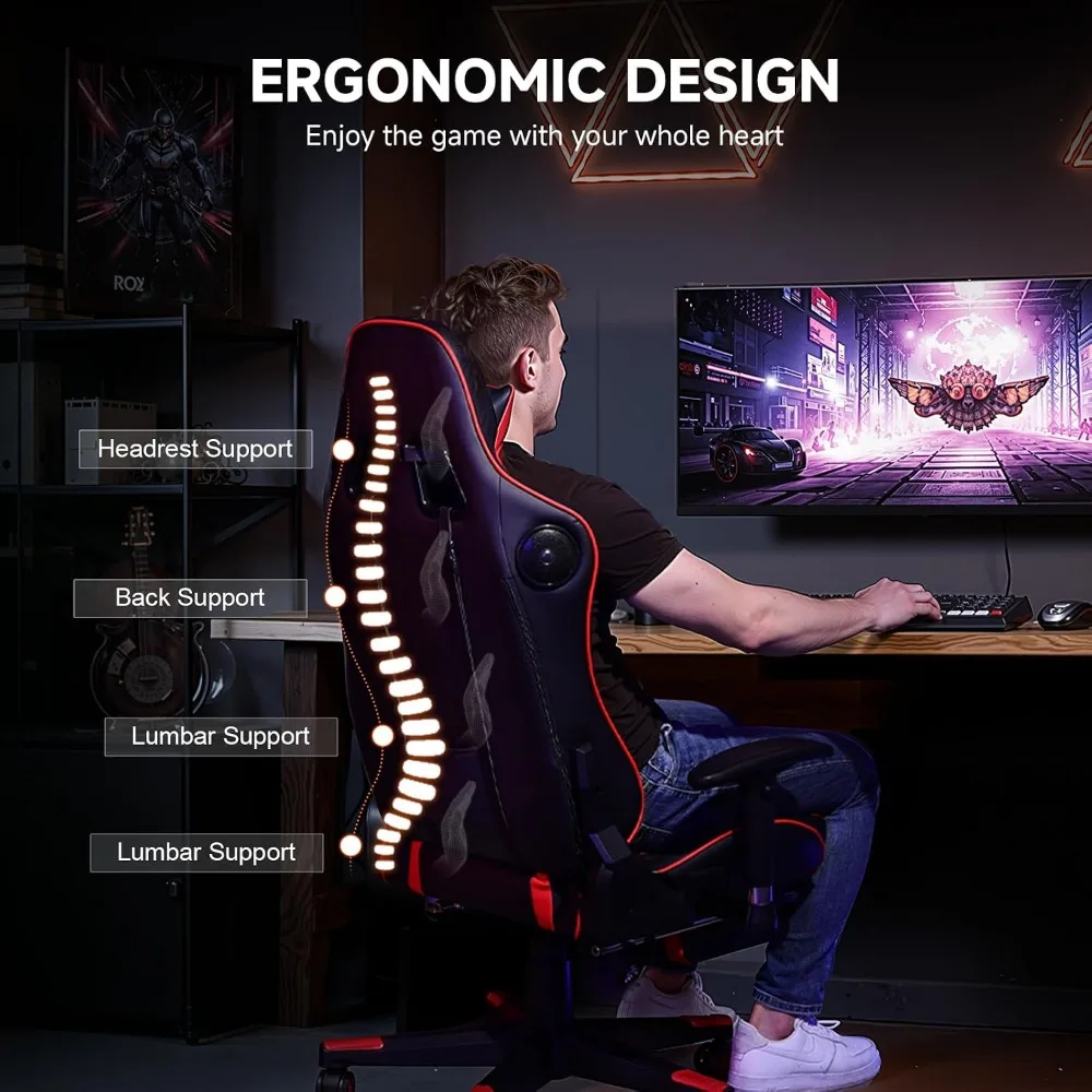 Ergonomic Gaming Chair with Bluetooth Speakers, Adjustable Backrest, 3D Armrests, Footrest for Gamers view 5
