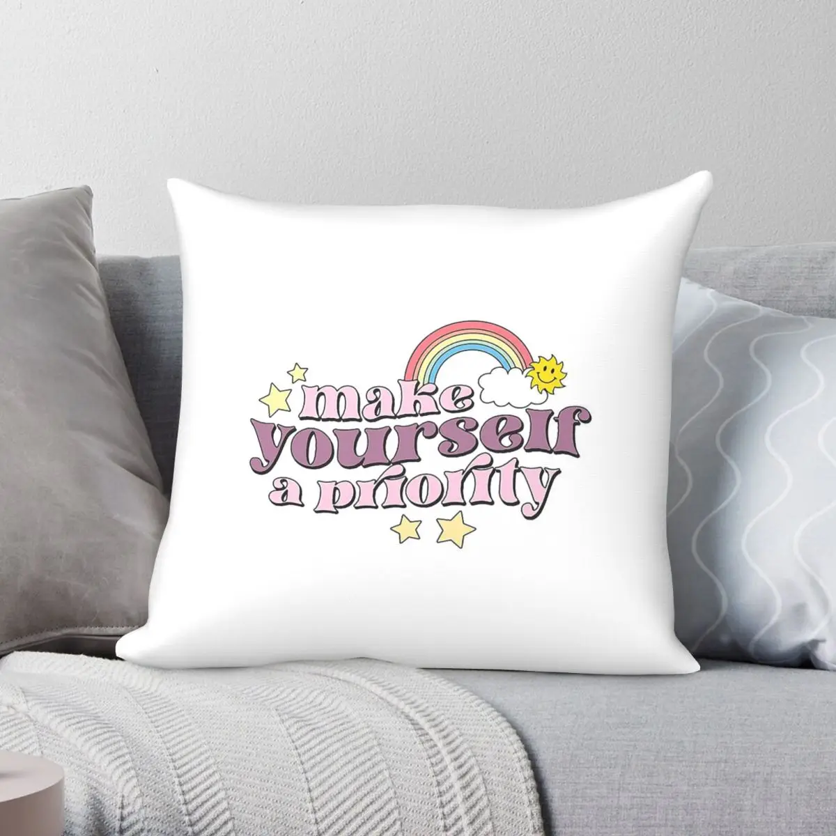 Make Yourself A Priority Pillowcase Polyester Linen Velvet Pattern Zip Decor Throw Pillow Case Sofa Cushion Cover 18