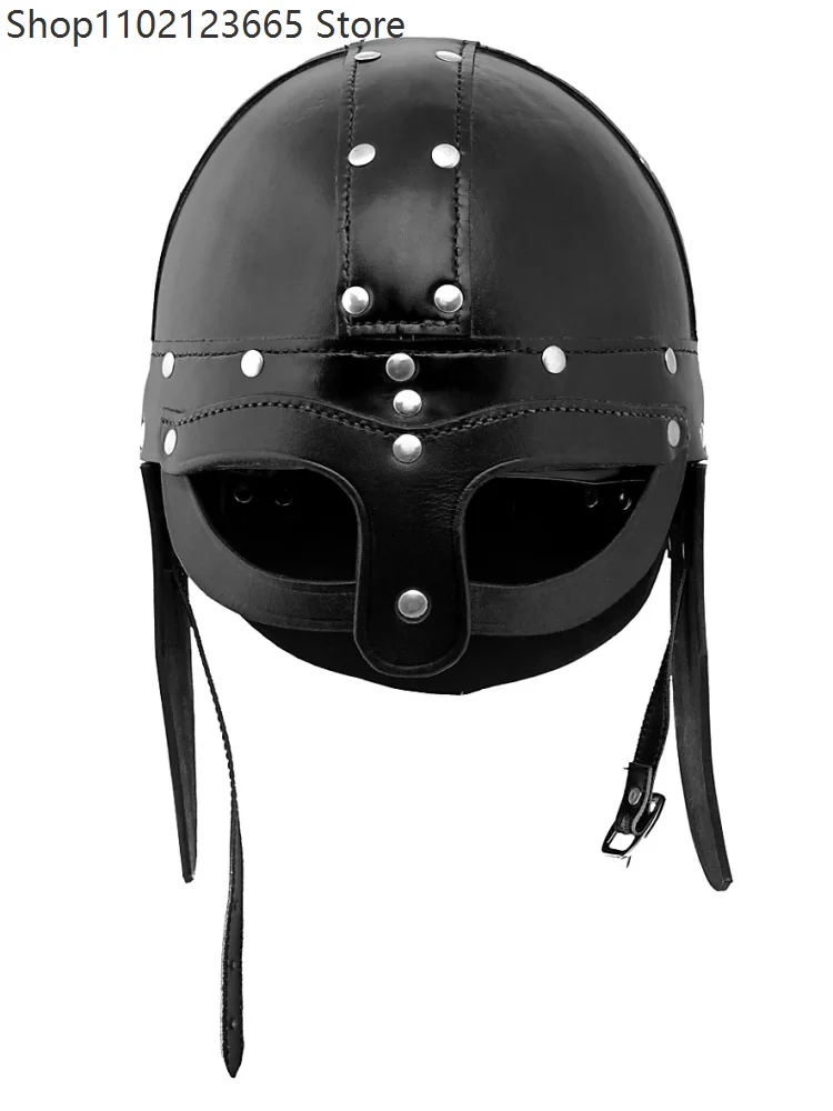 Medieval Viking Cosplay Helmet Faux Leather Rivet Spangenhelm Guards Renaissance Adult Larp Stage Role Play Costume Accessory