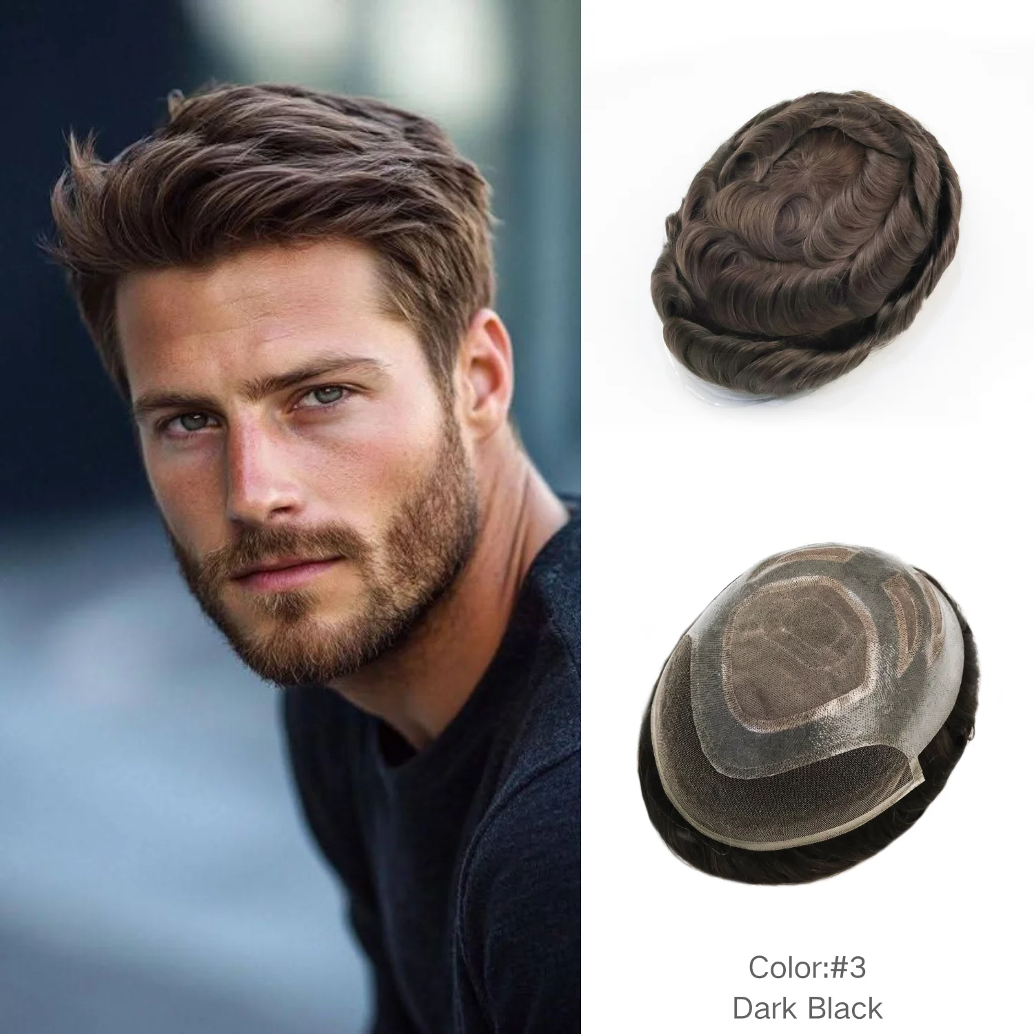 

Мужской парик-система замещения волос 2009 года, 100% натуральные индийские человеческие волосы, тонкая кружевная основа и полиуретан, темно-коричневый, мужской парик-накладка