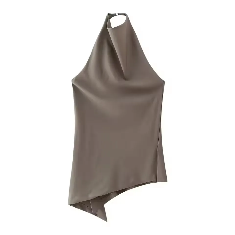 HH Damen Sommer-Satin-Set mit asymmetrischem Saum, Crop-Top und weit geschnittener Hose mit Kordelzug, lässige Loungewear, Urlaubsoutfit – Detail 4
