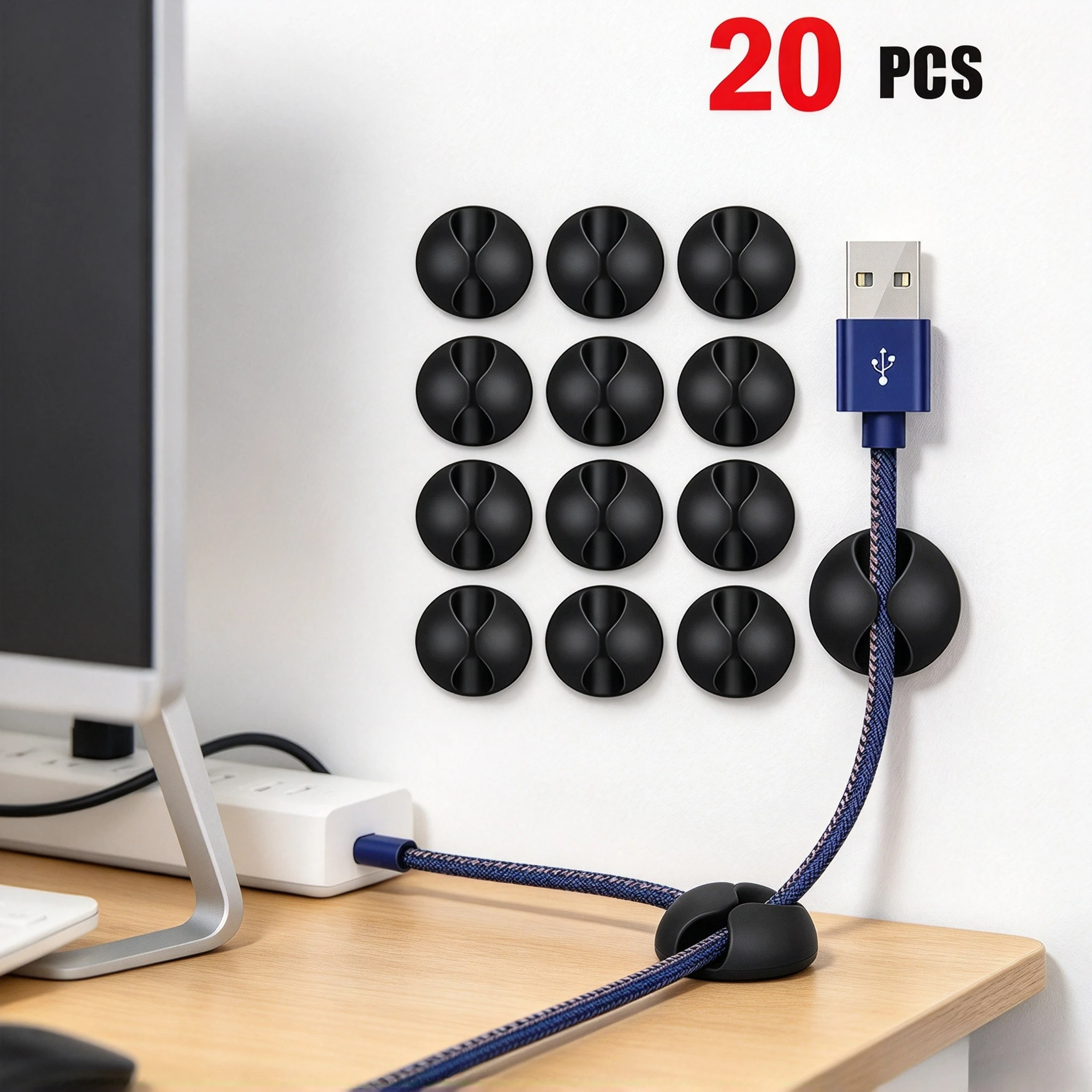 20PCS Silicone Cable Organizer Cord Winder Wire Clips Cable Tidy Management Holder for Desktop Office Phone Mouse PC Accessories
