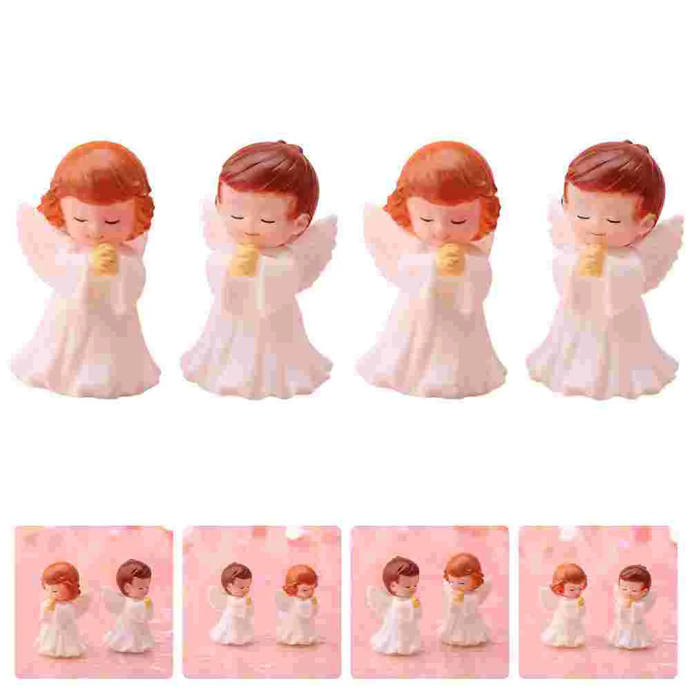 4 Pcs Praying Angel Wings for Crafts Baby Ornament Little Statue Mini Dolls Decorative Decorate Garden Decorations