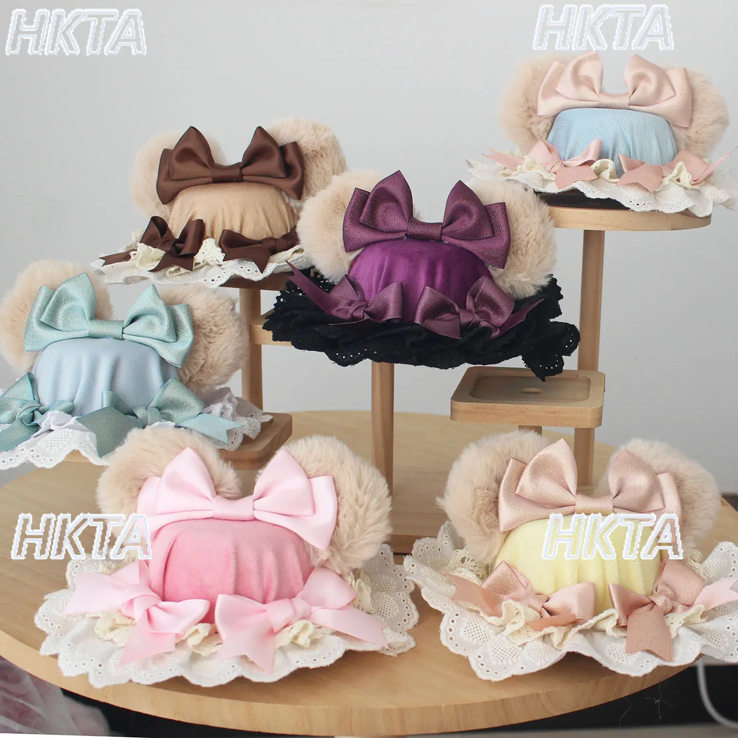 Chapeau bob original fait main, motif ours de dessin animé mignon, rose et vert, avec oreilles d'ours, petit chapeau Lolita pour filles, petit chapeau mignon, costume de cosplay