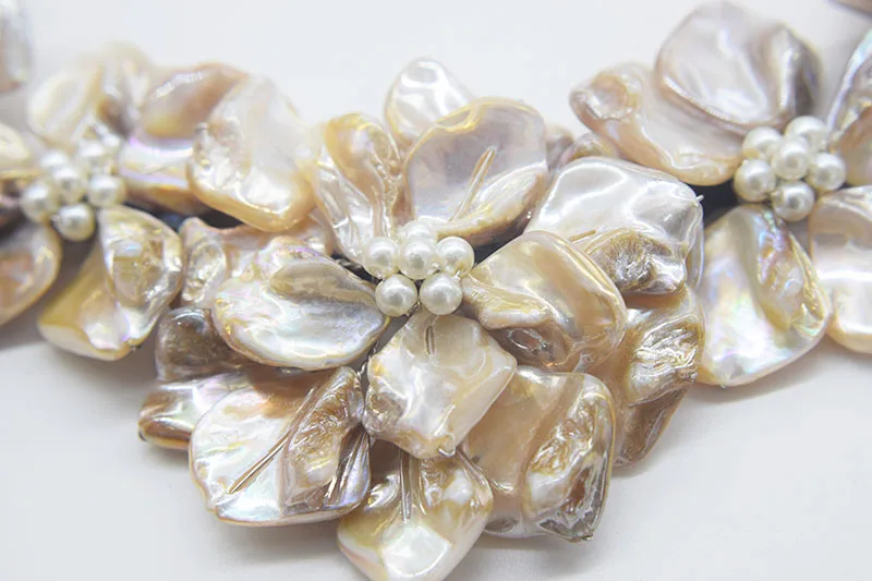 ¡GUAU! Collar de flores de concha de champán blanco, cuentas barrocas naturales de 18 pulgadas de 60mm, venta al por mayor