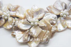 Shell PEARL necklace white  rice and shell baroque flower  18inch nature handmade wholesale FPPJ