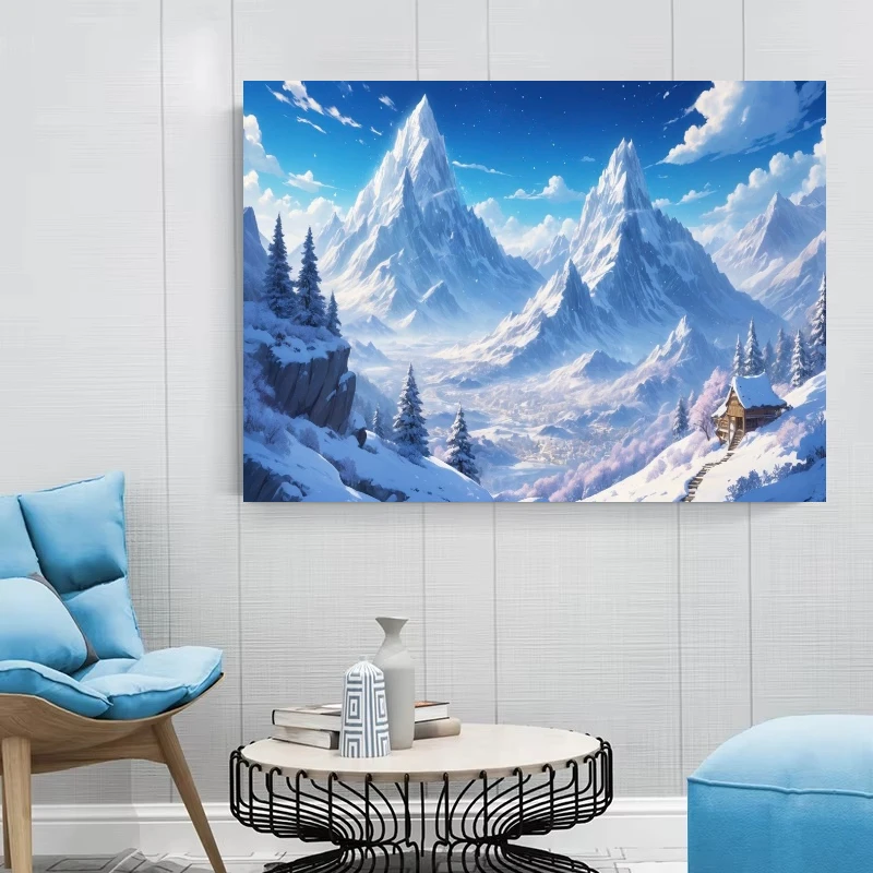 Oil Painting Fantasy Snow Mountain Cabin Winter Landscape By Numbers Wall Decor for Living Room Bedroom Gift No Frame