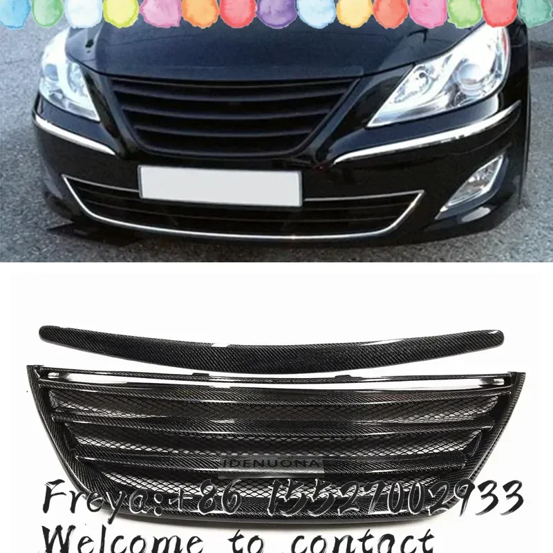 Grill Real Carbon Fiber Fiberglass Upper Bumper Hood Mesh Front Grille + Bracket Trim For Genesis Sedan Sport