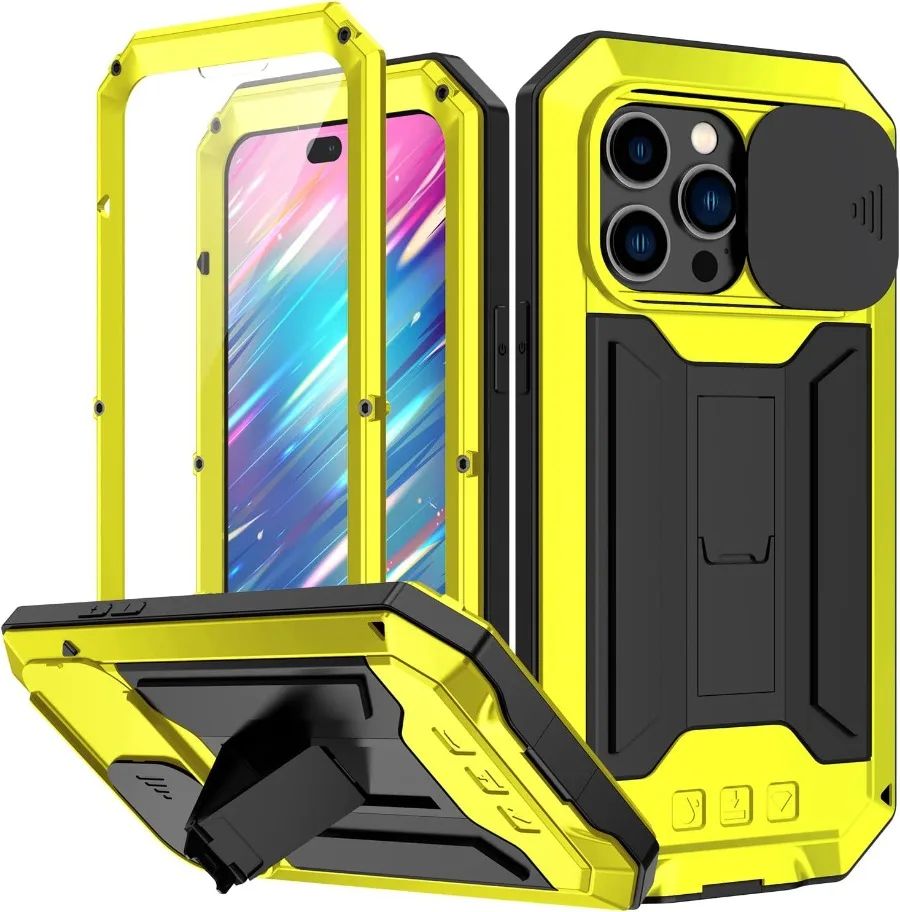 Metal Armor Phone Case For iPhone 14 Pro Max 14 Plus Luxury Heavy Duty Doom Shell Aluminum Screw Bumper Shockproof Camera Cover