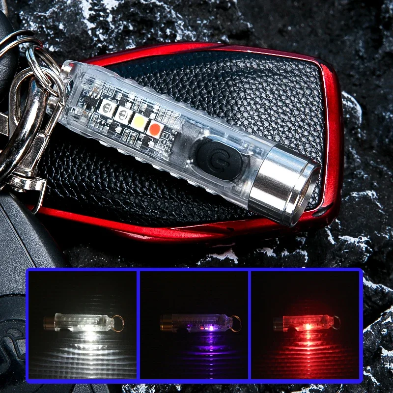 MINI Keychain Flashlight USB C Rechargeable LED Lampwith Magnet Camping Uv Light Multifunction Portable Lighting Lights