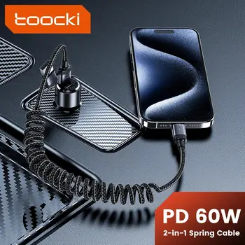 Toocki PD 60W 2 in 1 USB Cable 3A Fast Charging Type C Car Spring Cable For iPhone 15 Pro Max Samsung S23 Xiaomi Huawei Macbook