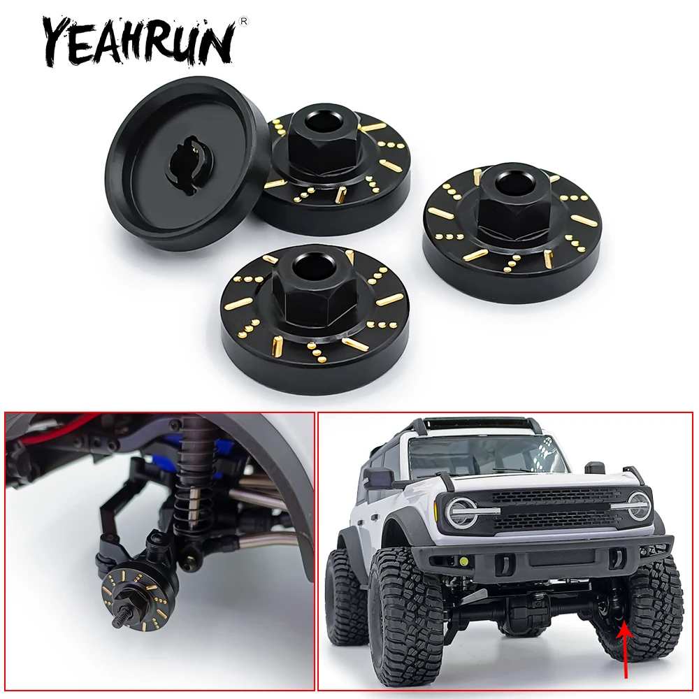 YEAHRUN 4Pcs TRX-4M Black Coating Brass Wheel Hex Hub Extenders Adapters for TRX4M Bronco Defender 1/18 RC Car Truck Model Parts