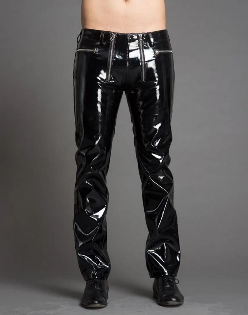 2023 New Men Fashion Slim Bright Painted Leather Pants Zipper Personality Man Trousers 2022 Male Singer Sexy Stage Costumes