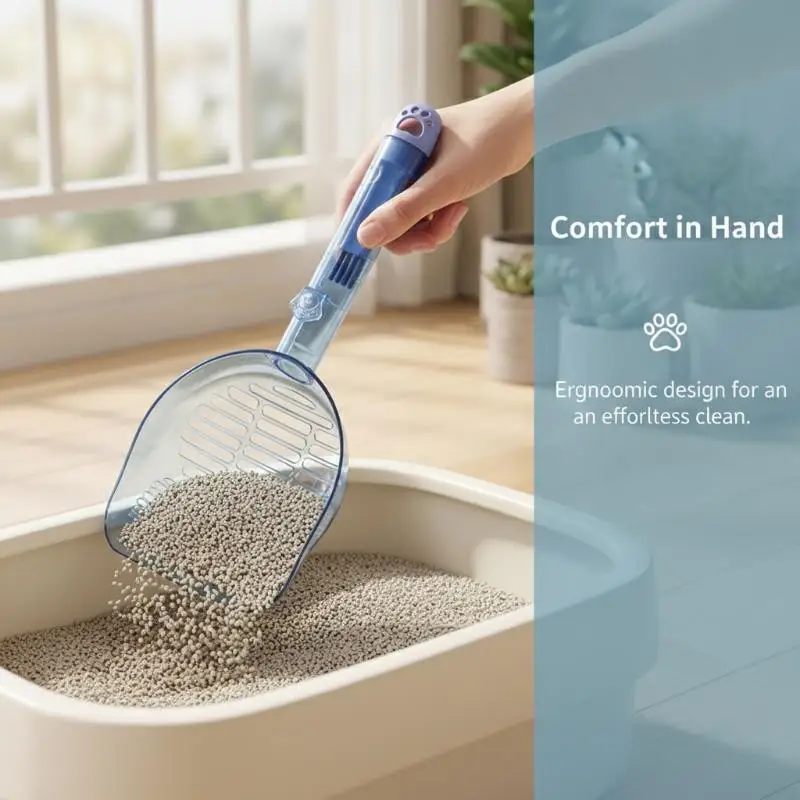 2 In 1 Thickened Material Cat Litter Scoop Integrated Brush Large Size Kitty Poop Shovel for Long Term Durable Use