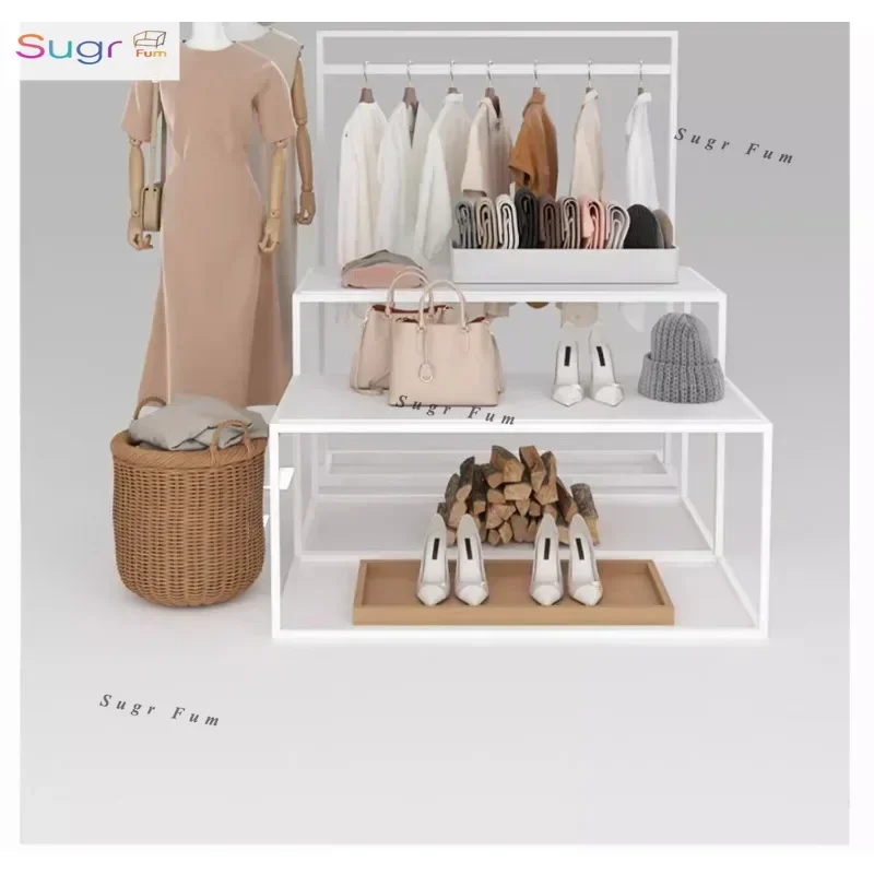 

Clothing High and Low Water Platform Women's Clothing Store Display Table White Clothes Nakajima Display Shelf Display Shelf