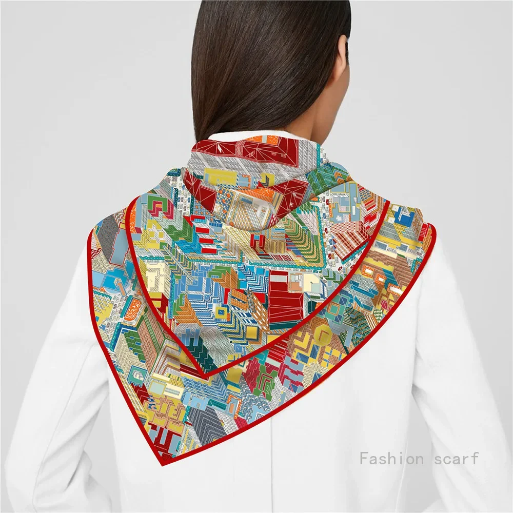 Versatile Headwear Bag Clothing And Accessories Square ScarfNew Paris City Building Twill Printing Women\'s Fashion Travel Shawl