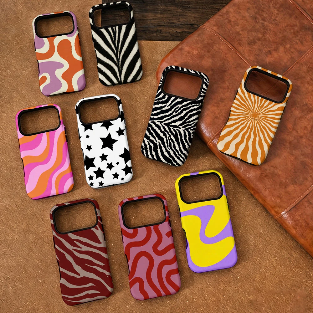 Luxury Ins Lrregular Line Patterns Phone Case for iPhone 17 16e 15 14 13 12 11 Air Pro Max Plus Luxury Double-layer Back Cover