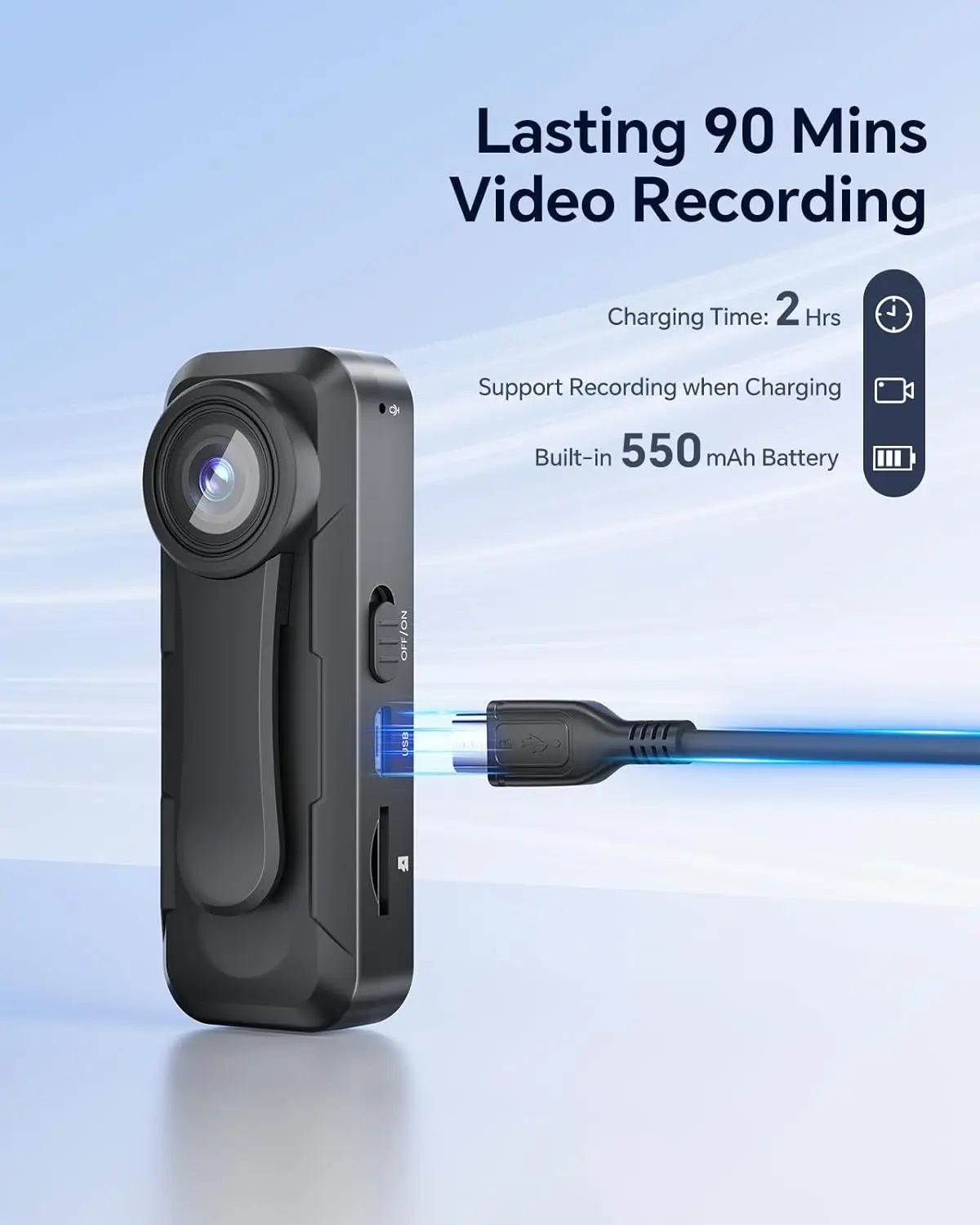 BOBLOV W1ボディカメラ 1080P HD 64GB ループ録画、時刻/日付スタンプ、2つのクリップと背面クリップ付き、セキュリティ、法執行機関向け