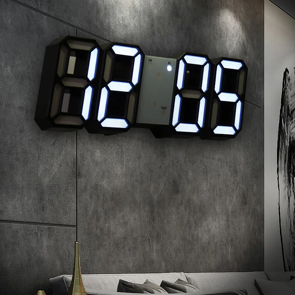 Reloj de pared alarma Digital cocina moderna electrónica inteligente 3D USB fuente de alimentación LED hora fecha temperatura pantalla escritorio dormitorio