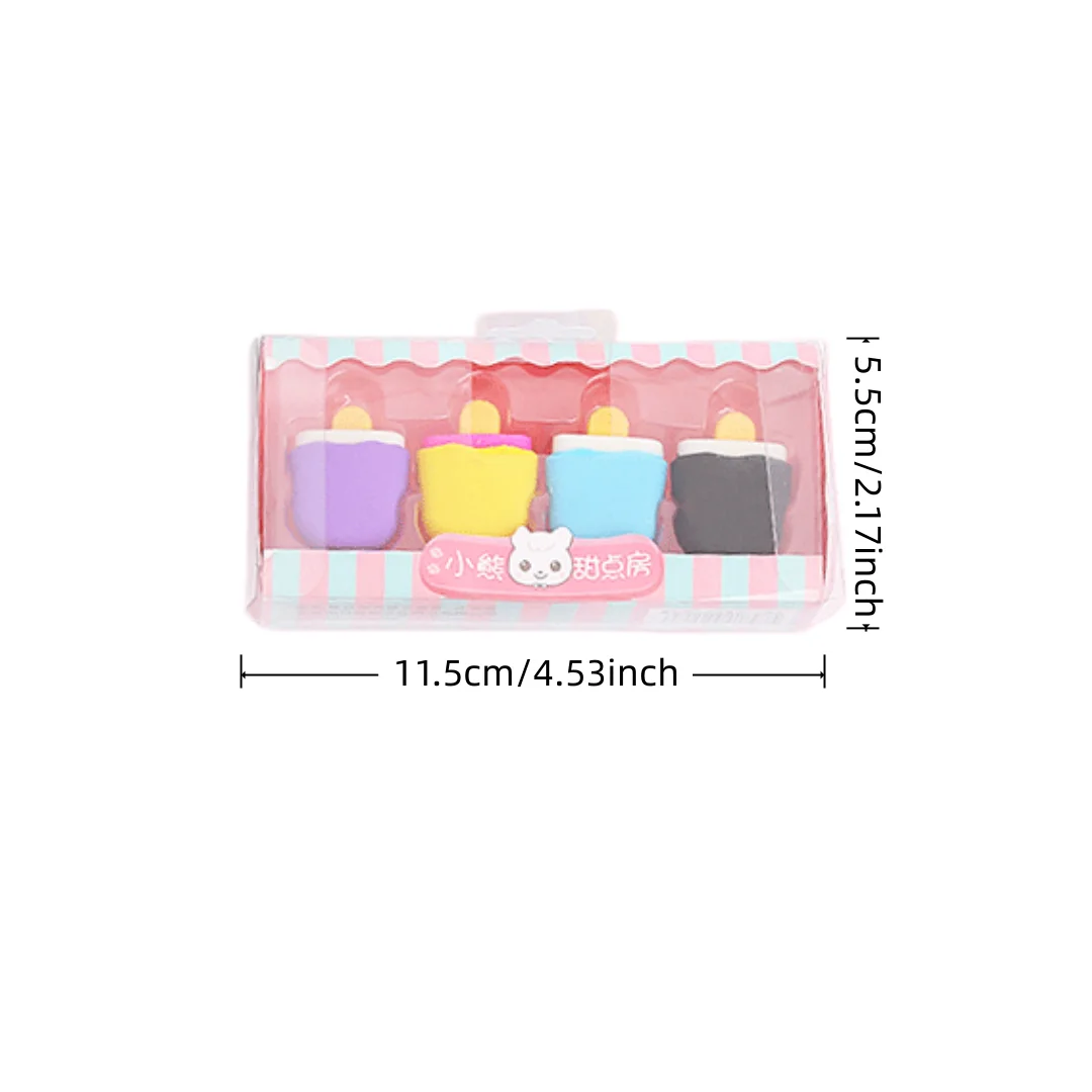 4Pcs Box Kawaii Food Shaped Erasers Donut Ice Cream Cake Rubber Eraser Kids School Office Stationery Back To School Gift
