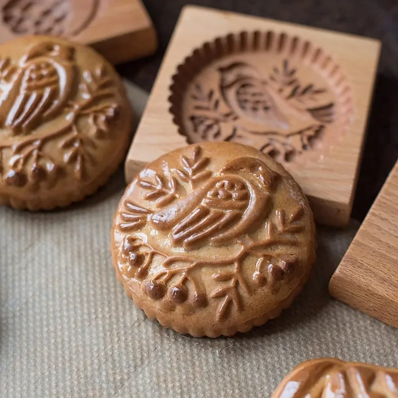 Wooden Cookie Molds 3D Bird Cookie Cutter Carved Biscuit Embossing Mold Cookie Press Stamps Pastry Maker Baking Tool Bakeware