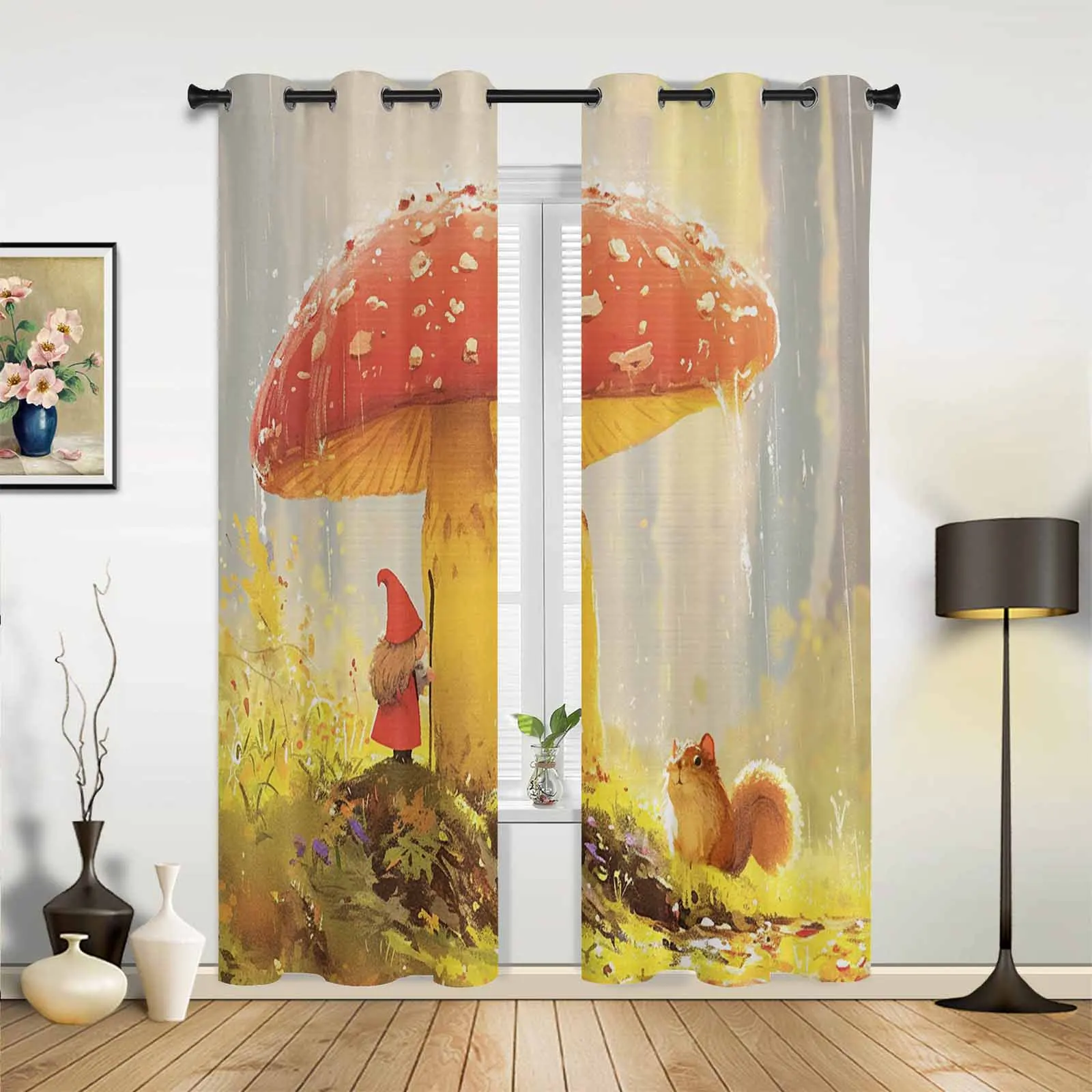 Autumn Mushroom Dwarf Squirrel Oil Painting Modern Panels Hall Curtains for Living Room Bedroom Window Curtains Hotel Drapes