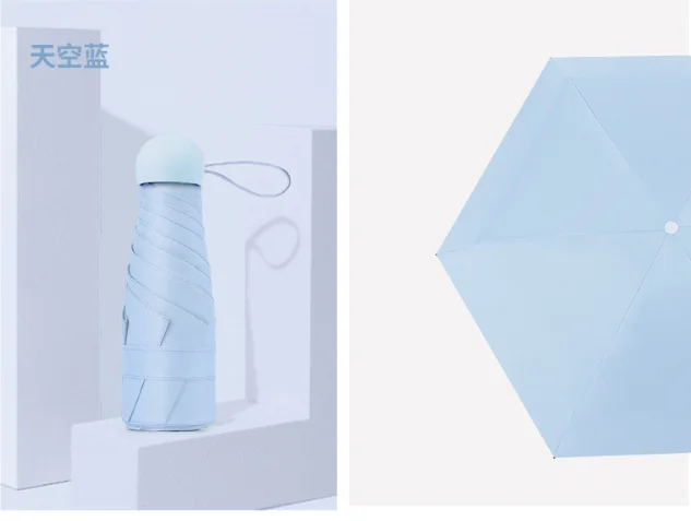 Compact Umbrella, Foldable Five Fold Umbrella, Dual-Purpose Capsule Umbrella, Sun Protection and Sunshade Umbrella, Pocket
