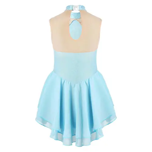 Imagen 2 del producto Vestido de patinaje artístico sin mangas para niñas, tutú de malla transparente Floral con lentejuelas brillantes, traje de leotardo para Ballet, gimnasia y danza