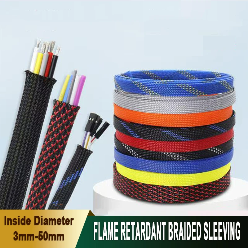 3mm 4mm 6mm ~50mm Flexible Wire Loom Wrap for Auto/Electrical Cable Protection Cable Abrasion Heat Resistant PET Braided Sleeve