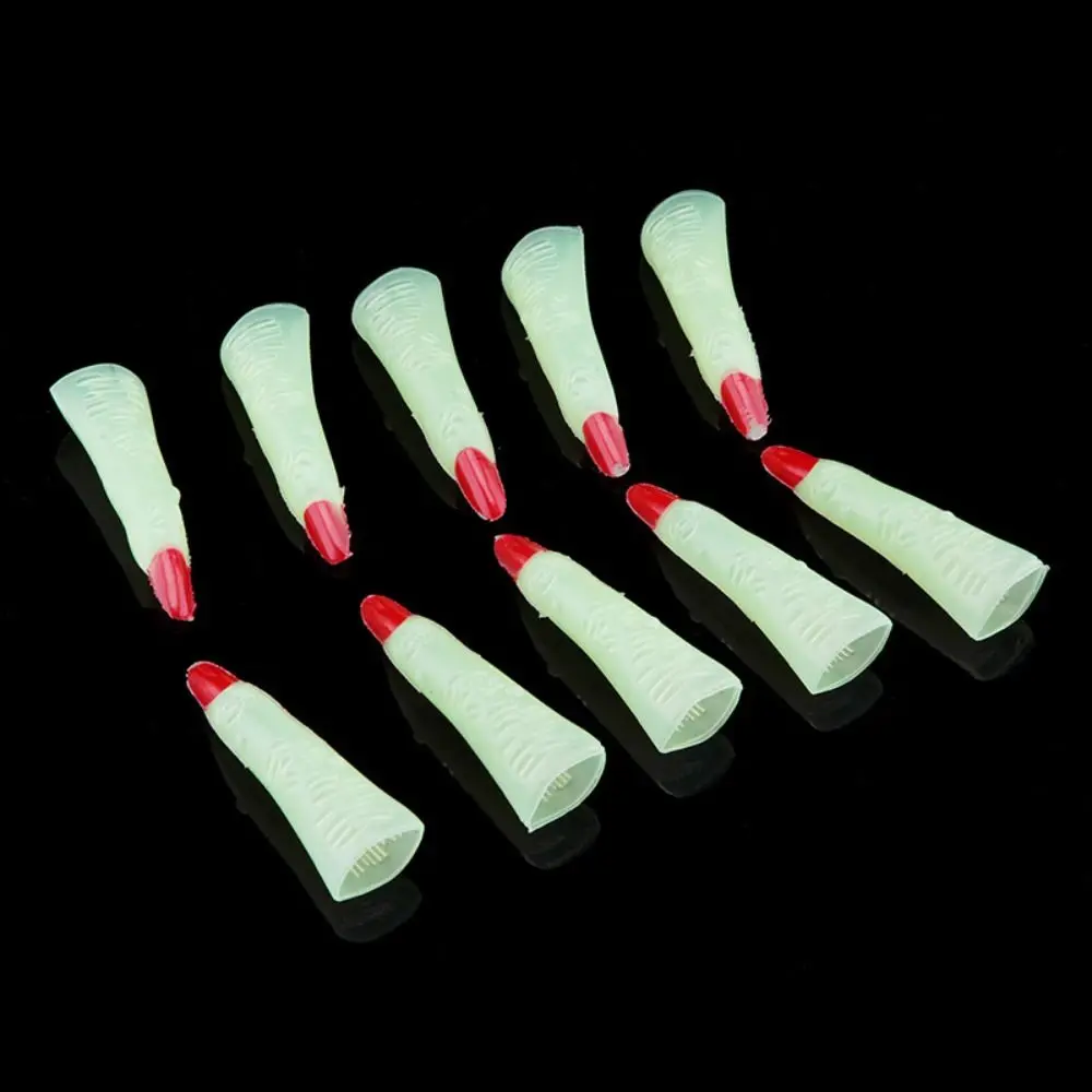 10Pcs/Set Luminous False Nail Covers Plastic Long Shape Glowing Nail Covers Red Black Halloween Party Supply Halloween Party
