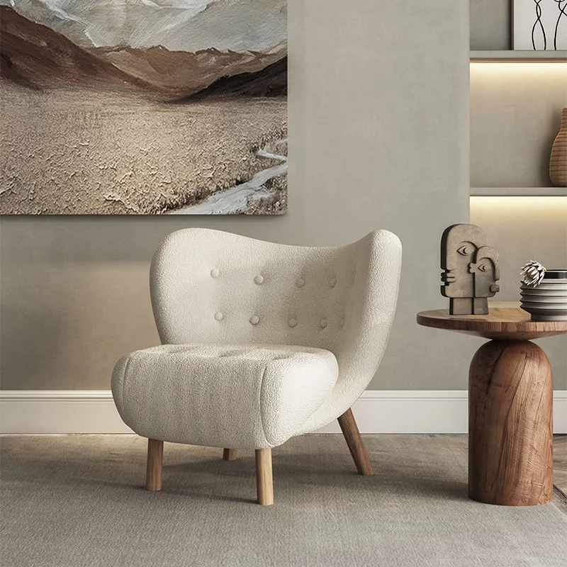 

Light luxury single sofa simple modern living room sofa chair Nordic Internet celebrity lamb wool designer white leisure chair