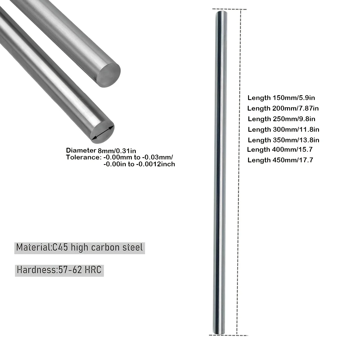 2pcs Linear Motion Rods 8Mm Case Hardened Chrome Plated Linear Motion Rod Shaft Guide for 3D Printer, CNC - Metric H8 Tolerance