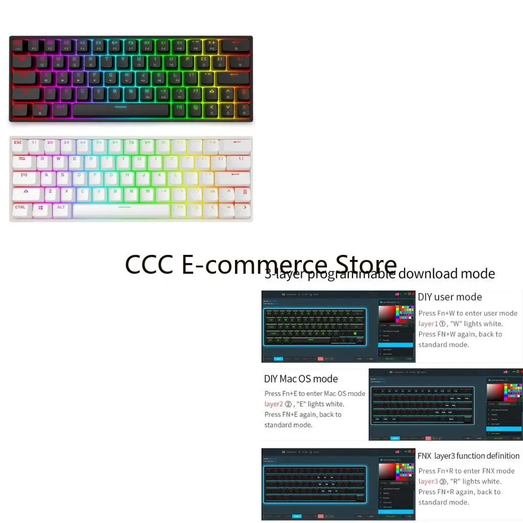 

GK64 Mechanical Keyboard Optical Hot Swappable Programmable RGB ABS Keycaps R58A