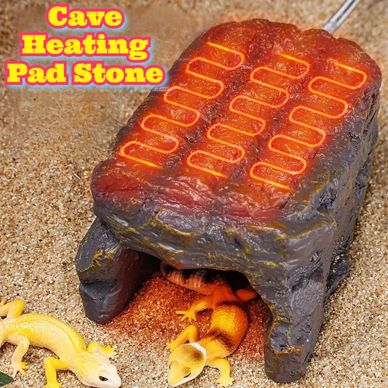 Reptile Hide Cave Heating Pad Stone Reptarium Decor Flat Lizard Shelter Tank Accessories Snake Leopard Gecko Spider Bird Perch