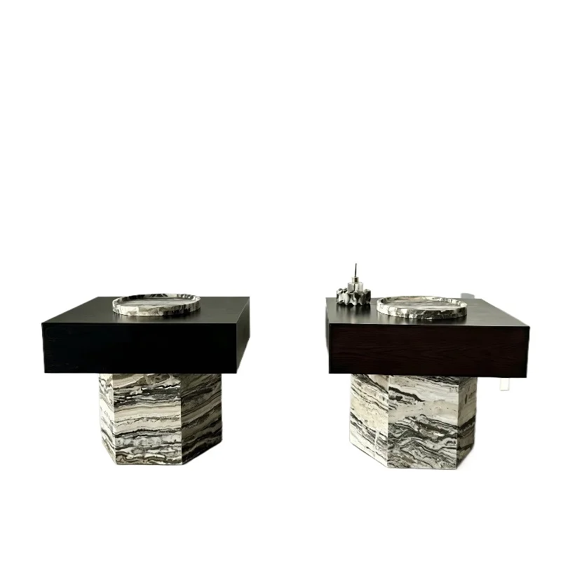 Modern luxury marble side table, marble coffee table with drawers, central sofa furniture, bedside table, living room side table