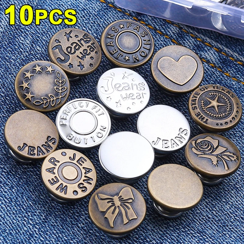 Detachable Retro Metal Buttons Snap Fastener Pants Pin for Jeans Retractable Button Sewing-Free Buckles Perfect Fit Reduce Waist