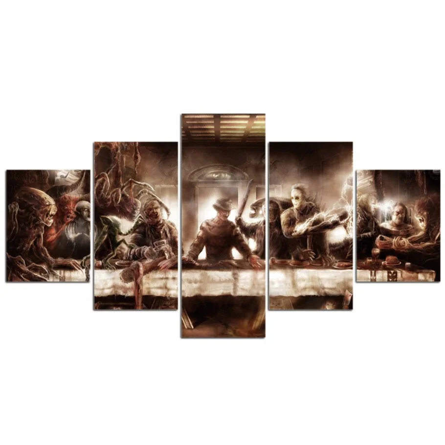No Framed Scary Horror Movie Last Supper 5 Pcs Canvas Picture Print Wall Art Canvas Painting Wall Decor for Living Room Poster