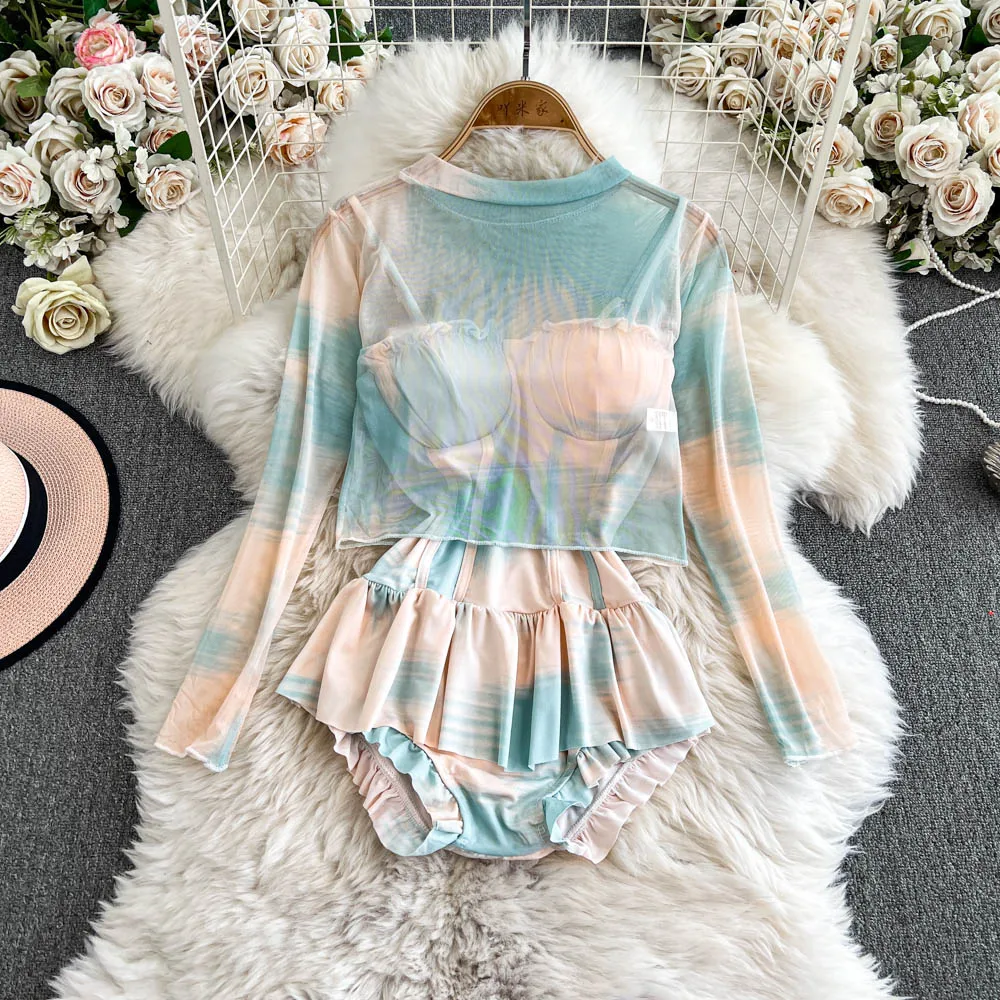 

Новый Tie Dye Женская одежда для плавания Пляжный отдых Сексуальный наряд Костюм Бикини Корсет Тонкий комбинезон Топы Футболка Костюм Леди Корейский стиль Комплект