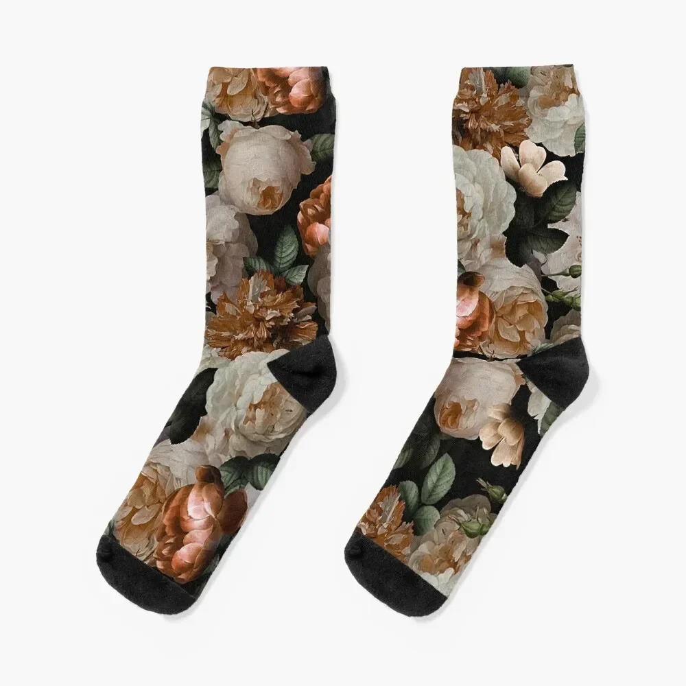 Antique Jan Davidsz. de Heem Lush Roses Flowers On Black Pattern Socks hiking Hiking boots Women's Socks Men's