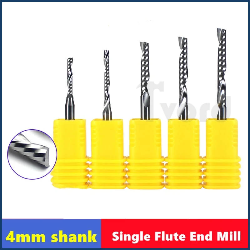 

10pcs 4mm Shank Carbide End Mill Single Flute Milling Cutter 17/22/25/28/32/42mm One Flute Spiral PVC Cutter CNC Router Bit