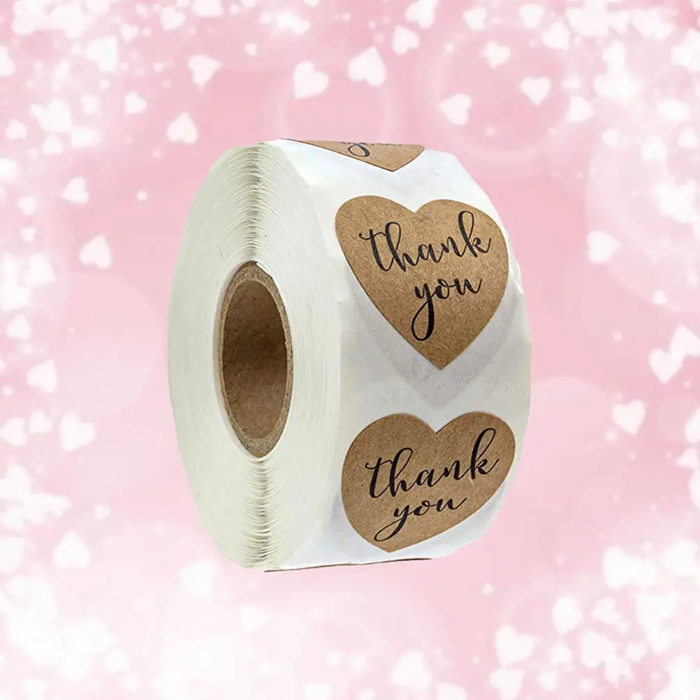1000Pcs Roll Decorative Thank You Stickers Heart Design Strong Adhesive Packaging Sticker Roll for Gift Wraps Balloons Notebooks
