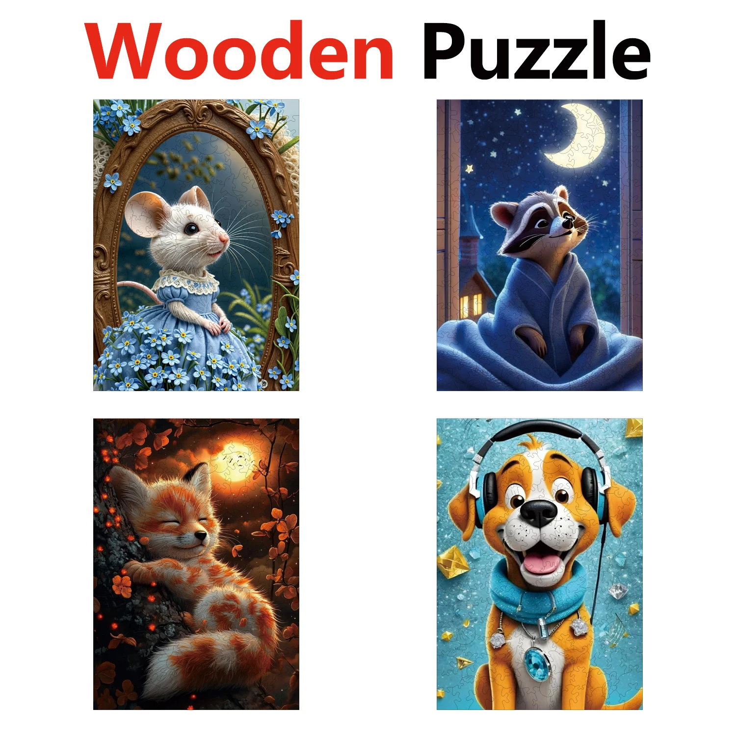 

Mouse Raccoon Cat Fox Dog Animal Puzzles High Quality Jigsaw Puzzle Wooden Puzzle Best Christmas Gift