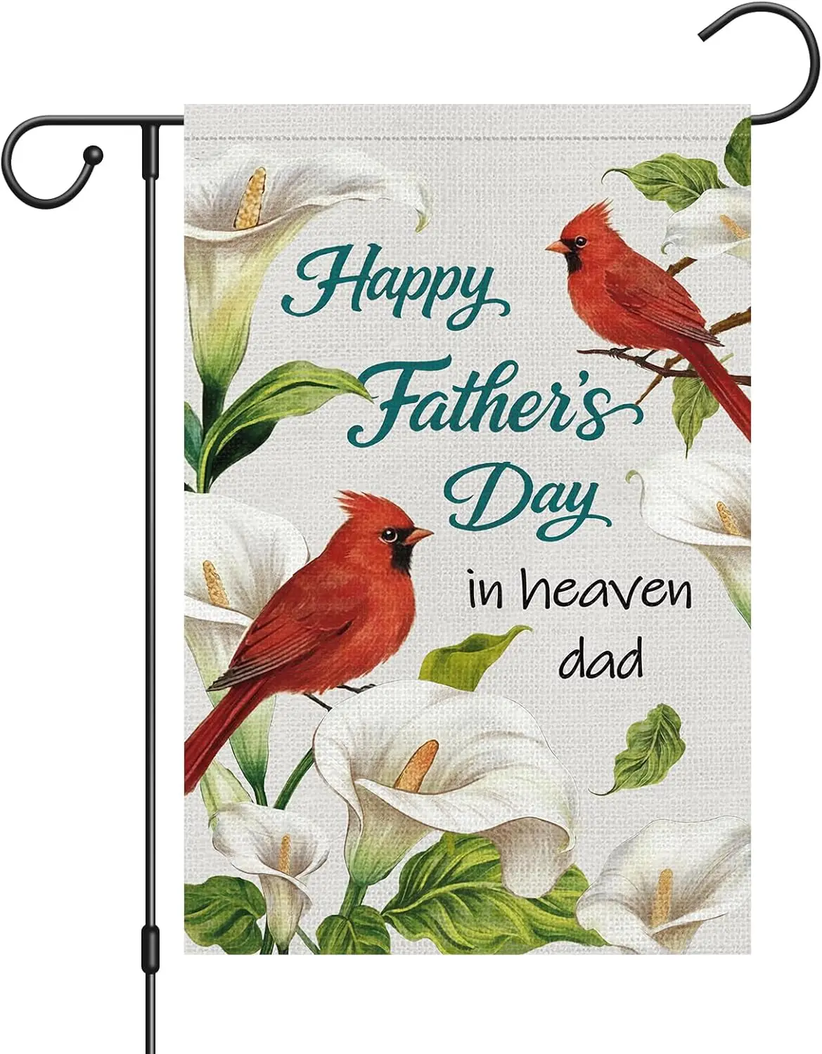 Happy Fathers Day in Heaven Garden Flag Double Sided Burlap Outside, Cardinal Calla Lily Flower Dad Memorial Yard Flag Grave AAS